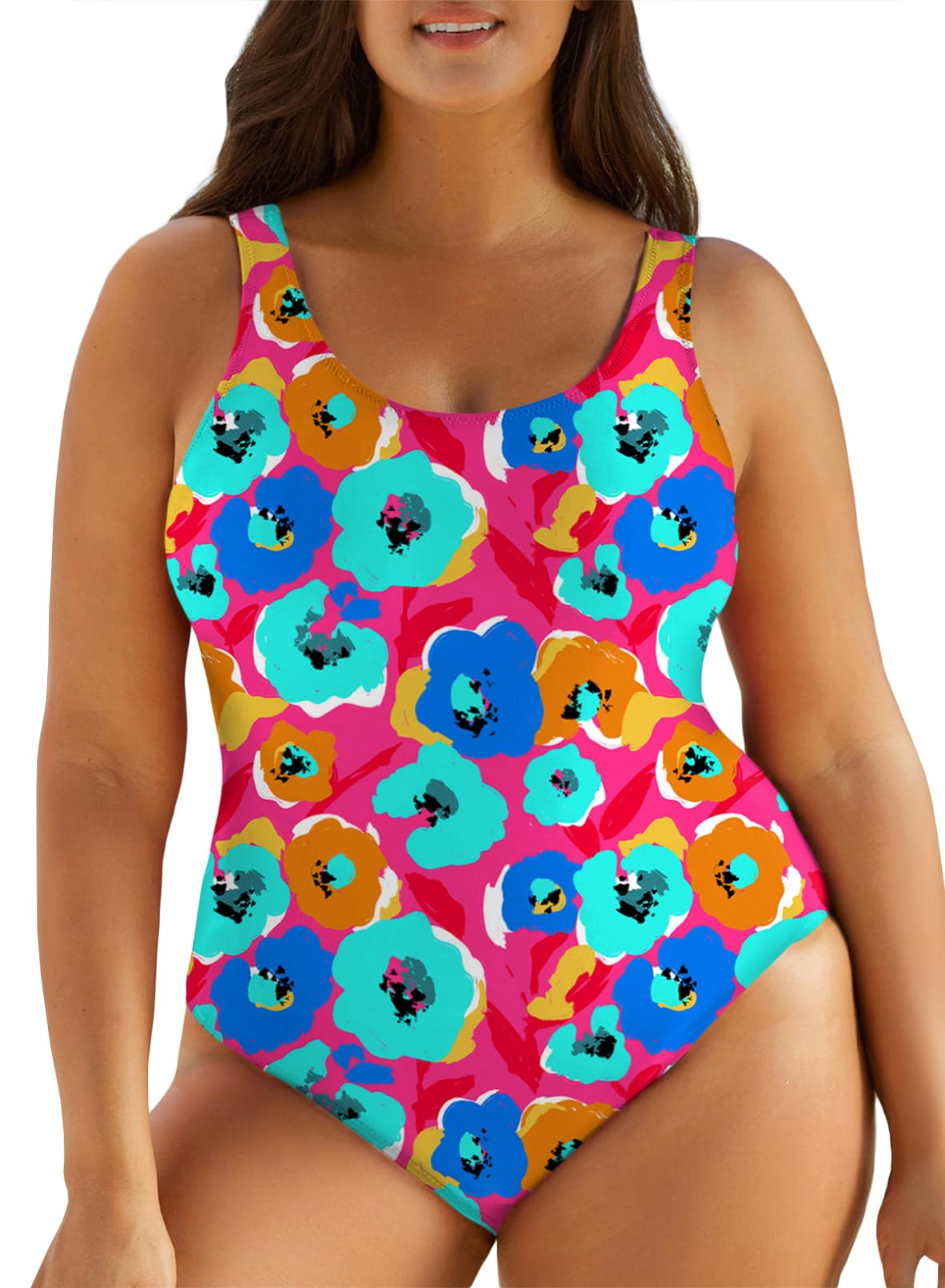 Eytino Plus Size Swimsuit for Women Back Crisscross Sports Tummy Control One Piece Bathing Suits(1X-5X)