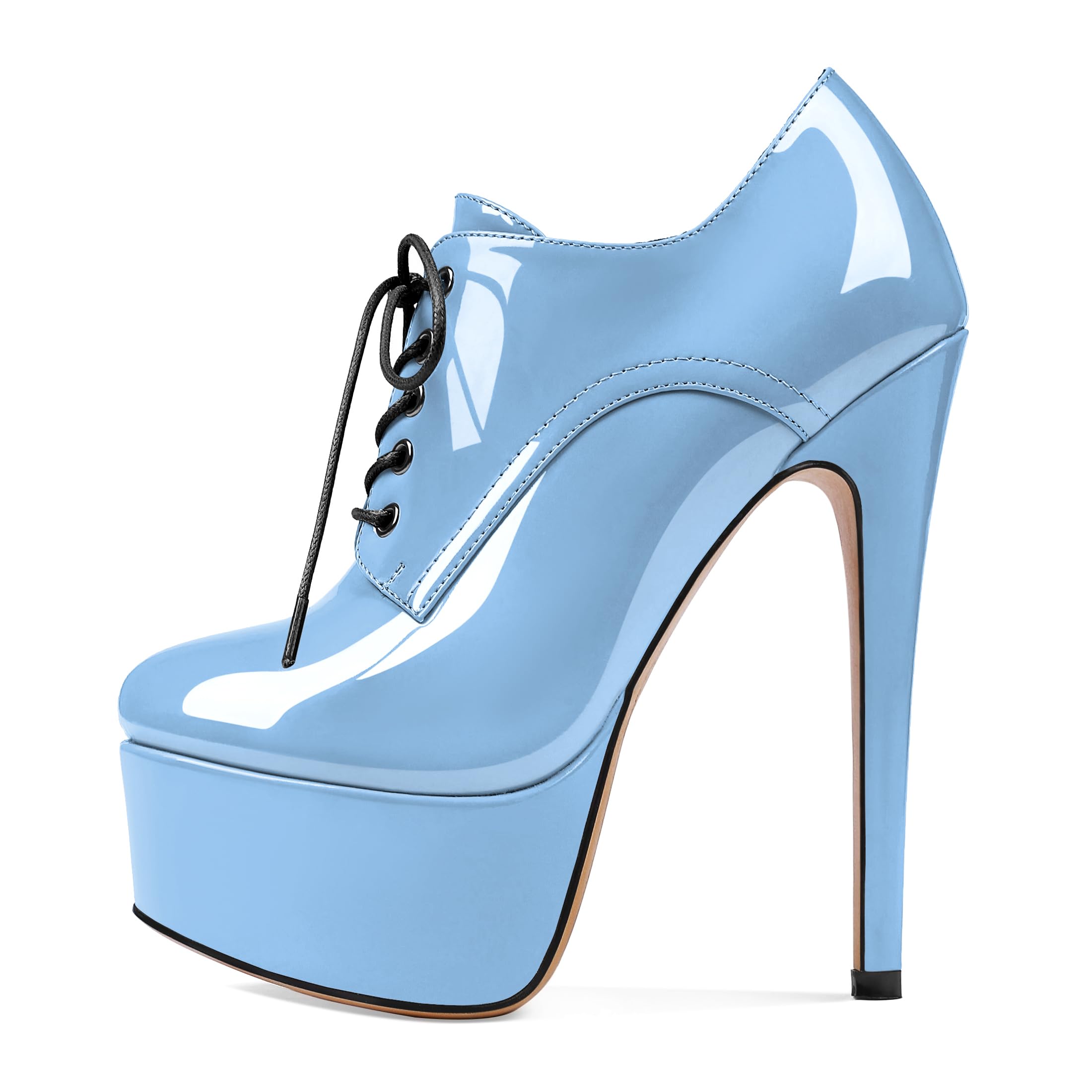 SAMMITOP Women's Round Toe Lace Up Ankle Boots Platform High Heel Pumps Party Dress Shoes