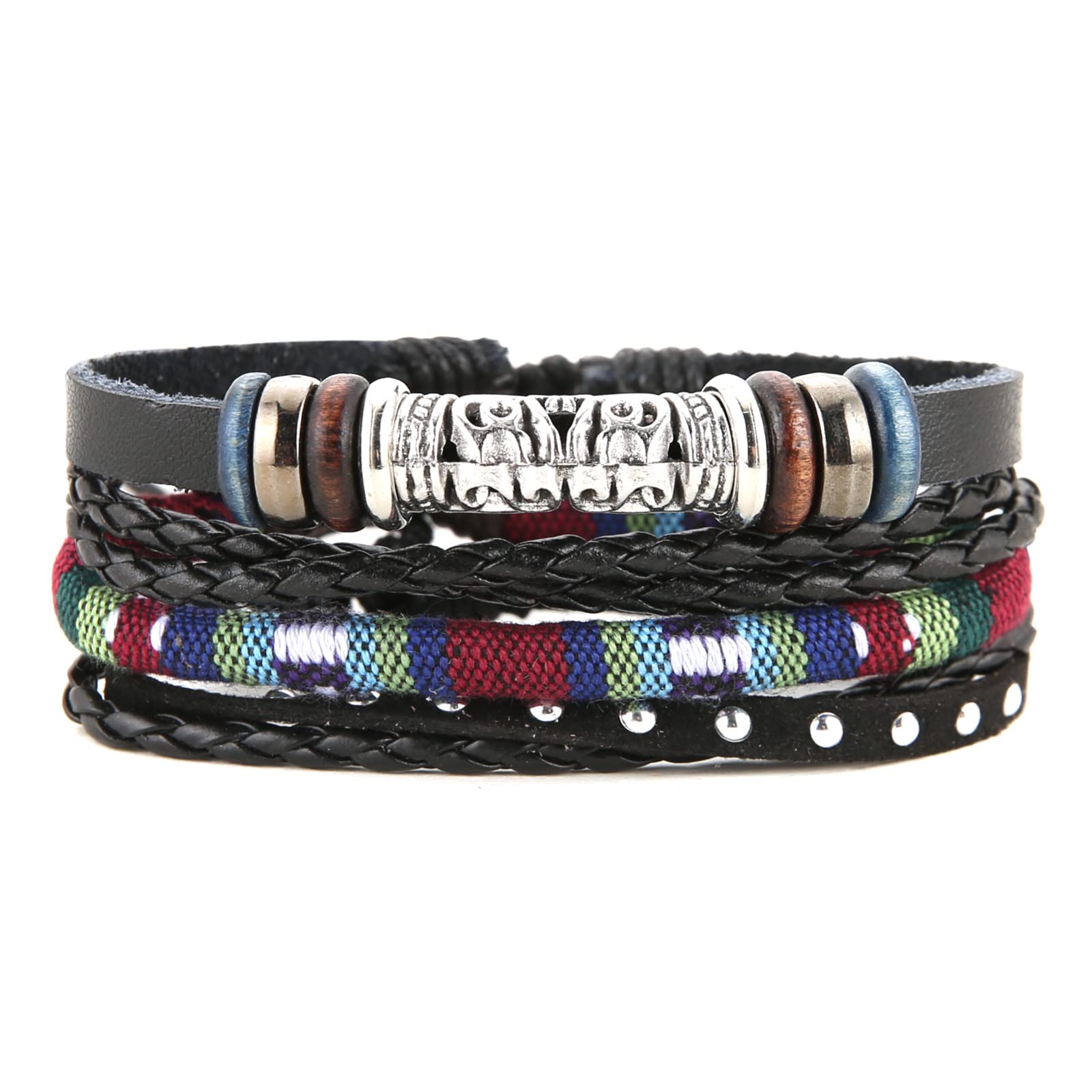 HZMAN Wrap Bracelets Men Women, Hemp Cords Wood Beads Ethnic Tribal Bracelets, Leather Wristbands