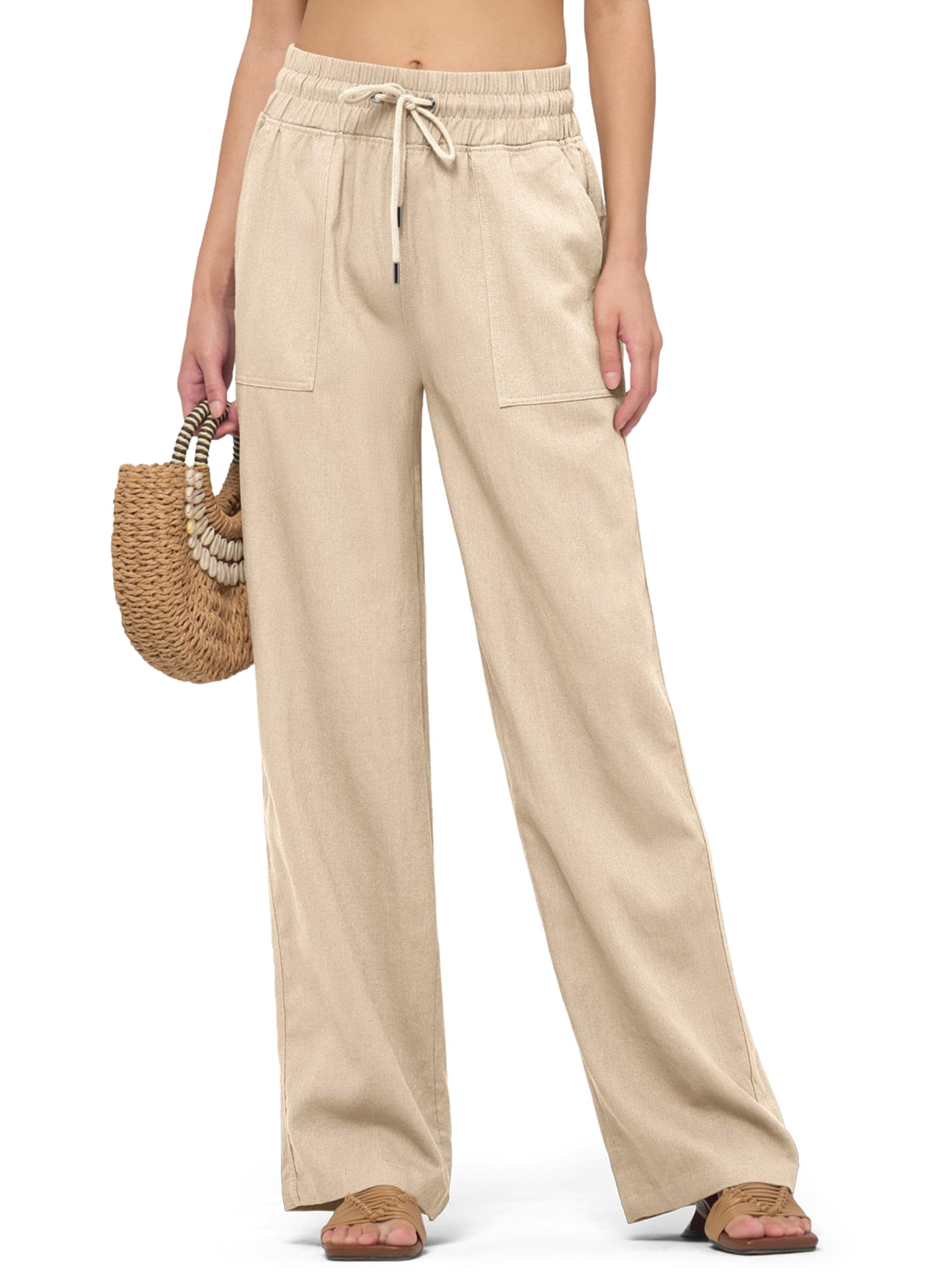 Willit Women Linen Pants Wide Leg Casual Palazzo Pants Cotton Linen Lounge Beach Summer Pants with Pockets 29"/31"/ 33"