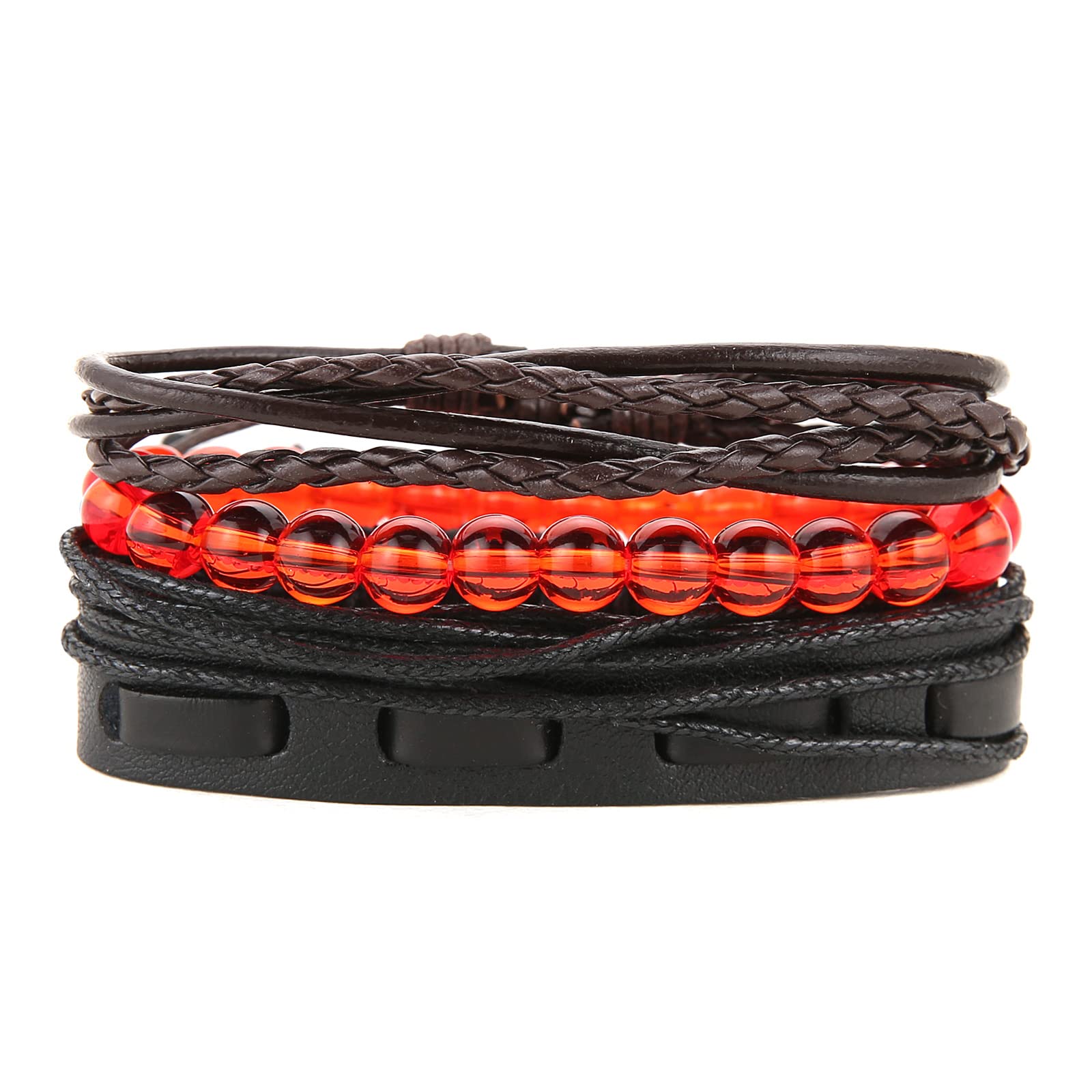 HZMAN Wrap Bracelets Men Women, Hemp Cords Wood Beads Ethnic Tribal Bracelets, Leather Wristbands