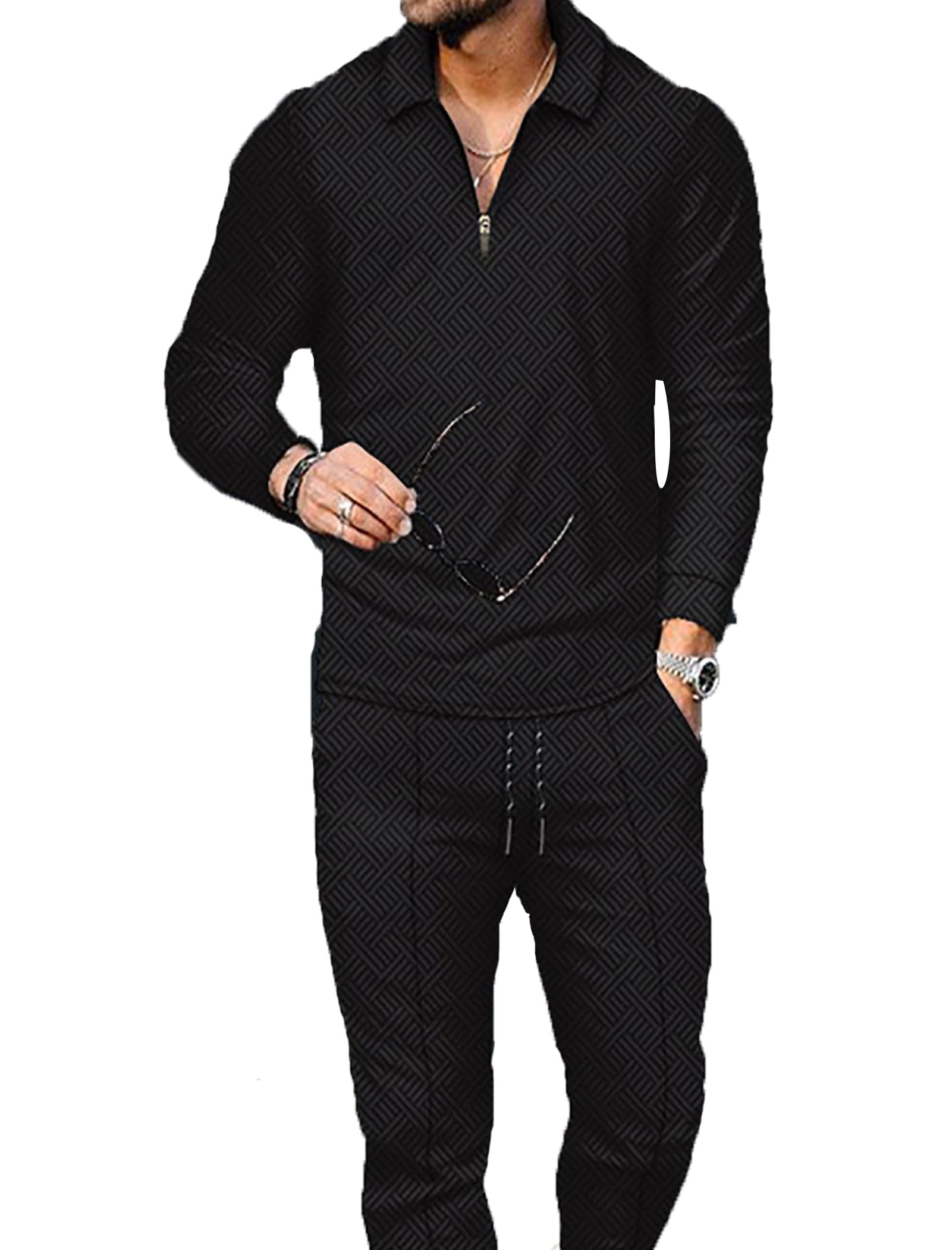 Kubsid Mens Tracksuit Set 2 Piece Long Sleeve Polo Shirt and Pants Jogging Sweatsuits Sets Casual Fashion Vacation Outfits