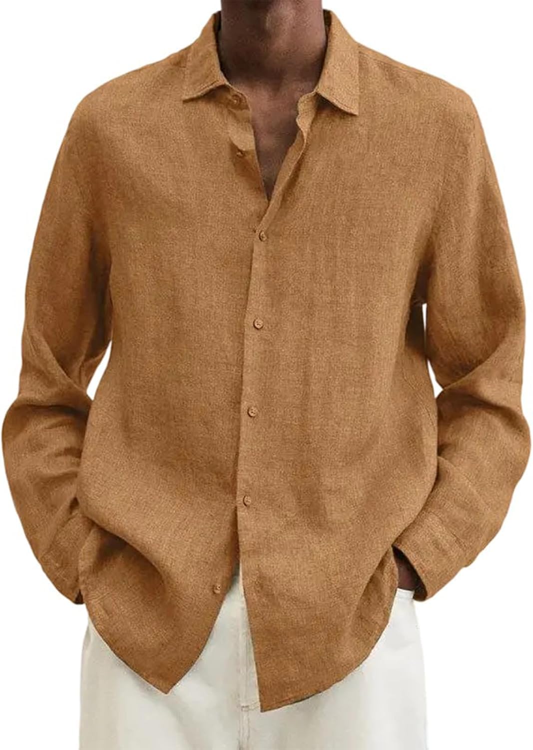 Cotton Linen Shirts for Men Button Down Casual Loose Fit Long Sleeve Summer Beach Shirts Vacation Tops