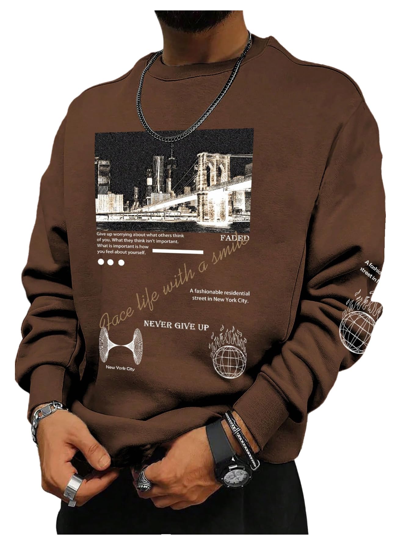 SOLY HUX Sweatshirts for Men Letter Graphic Crew Neck Long Sleeve Drop Shoulder Pullover Top