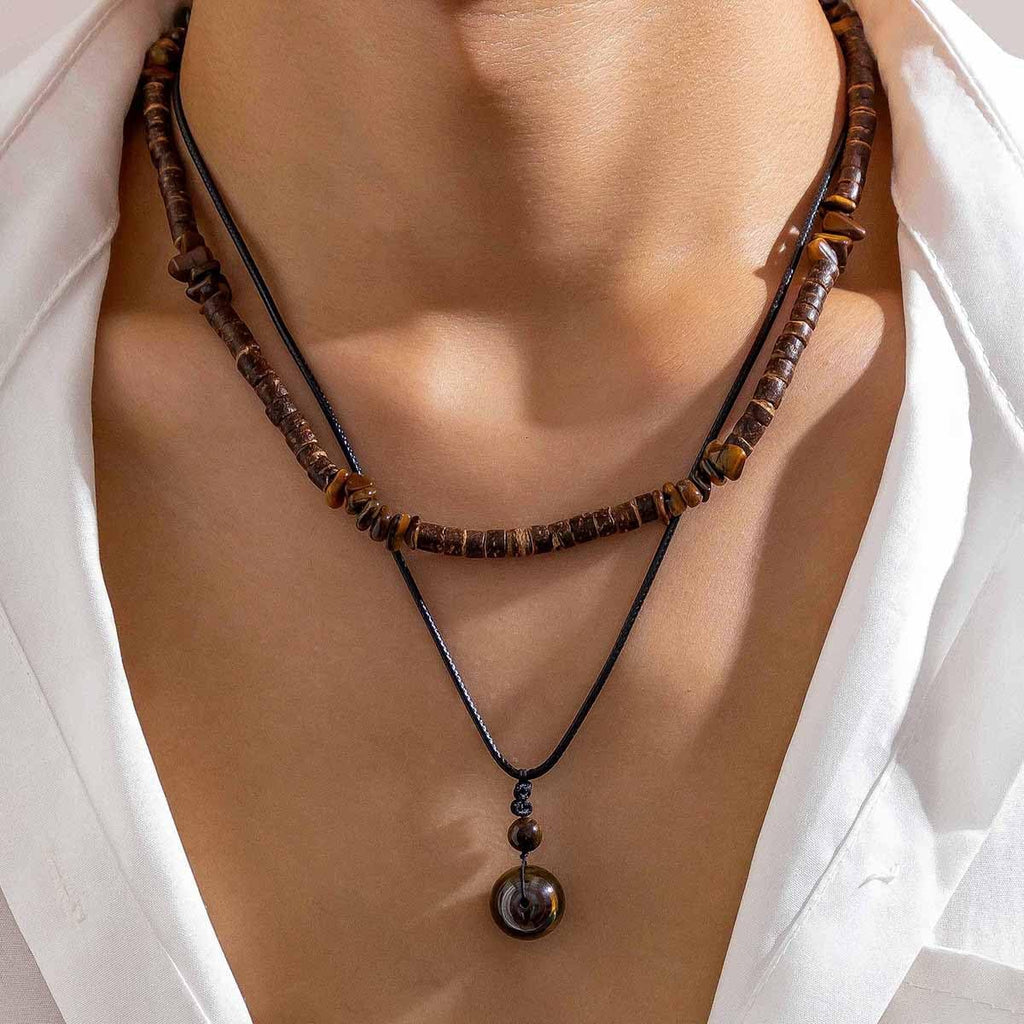 cotwdi Puka Shell Necklace Men Beaded Beach Necklaces for Men Surfer Necklace Black Brown Wood Beaded Jewelry Coconut Shell Conch Cowrie Seashell Necklaces Hawaiian Summer Beach Jewelry