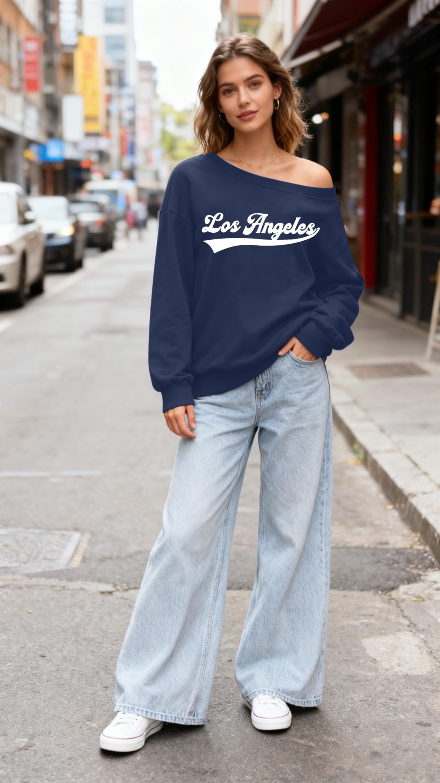 FASHGL Women's Off The Shoulder Sweatshirts Tops Oversized Sweatshirt Streetwear Y2K Jersey Number Graphic Long Sleeve