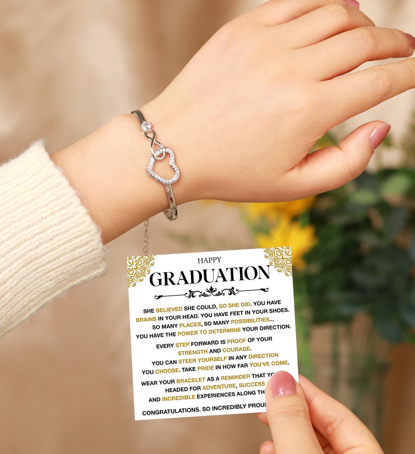 Mapileng Class of 2026 Graduation Bracelet Gift for Her, Heart Infinity Bracelet, Inspirational Jewelry for Daughter Sister Best Friend, College High School Graduate Keepsake, Sterling Silver