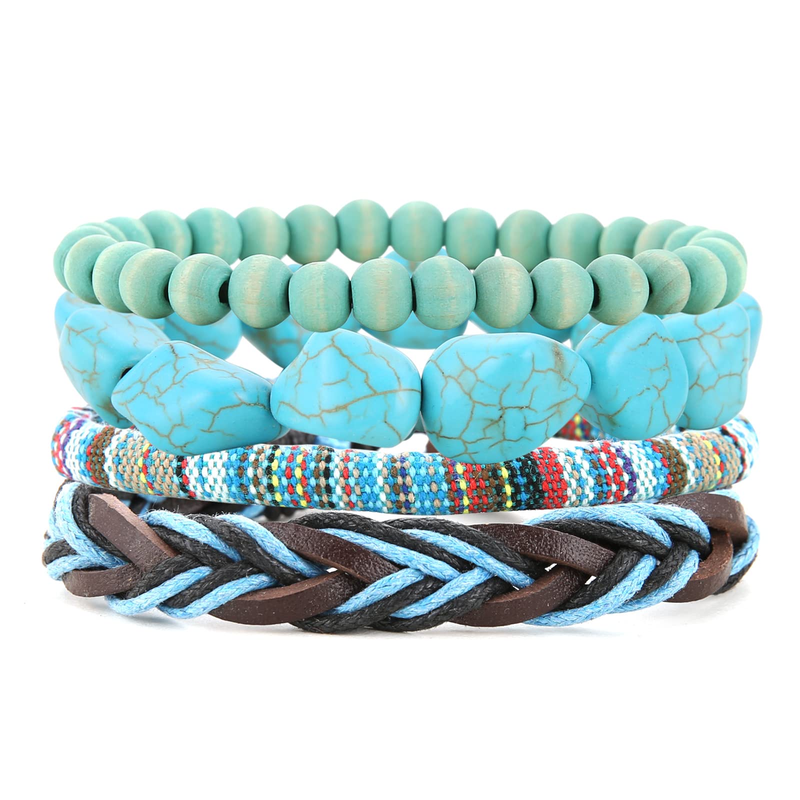 HZMAN Wrap Bracelets Men Women, Hemp Cords Wood Beads Ethnic Tribal Bracelets, Leather Wristbands
