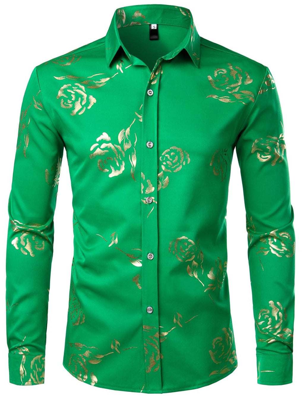 ZEROYAA Mens Hipster Rose Printed Slim Fit Long Sleeve Dress Shirts Prom Performing Shirts