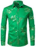 ZEROYAA Mens Hipster Rose Printed Slim Fit Long Sleeve Dress Shirts Prom Performing Shirts