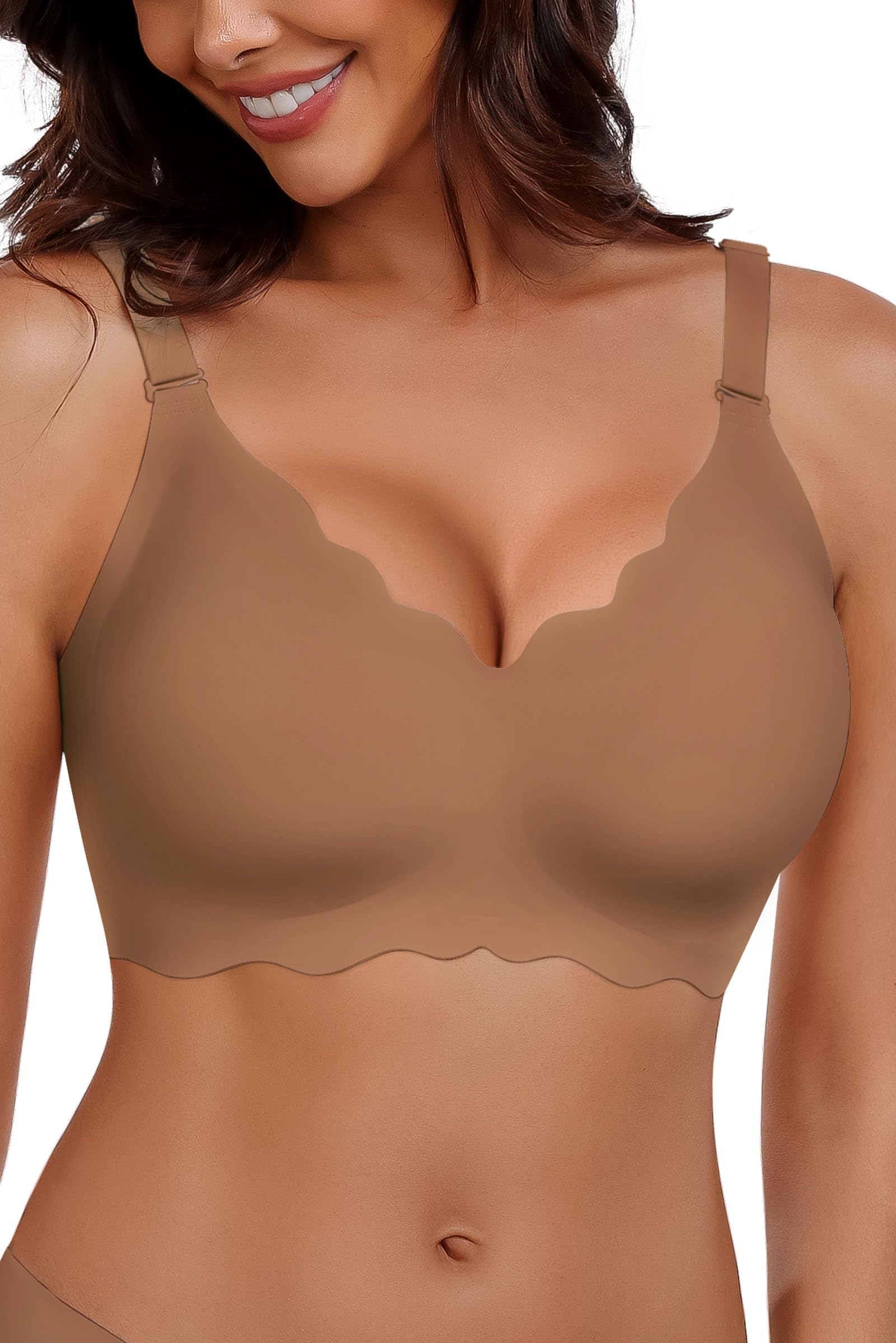 HORISUN Wireless Seamless Bras for Women No Underwire Wavy V Neck Soft Support Full Coverage Comfortable Bra