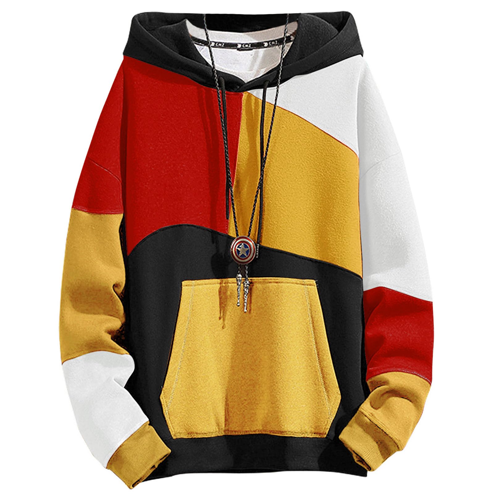 Covisoty Mens Casual Cotton Hoodies Contrast Color Pullover Mens Patchwork Hooded Sweatshirt Casual Long Sleeve