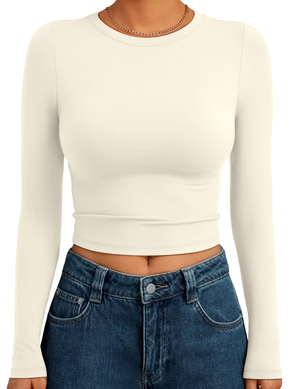 Trendy Queen Womens Long Sleeve Crop Tops Basic Slim Fitted Shirts Spring Fashion Outfits 2026 Teen Girl Clothes