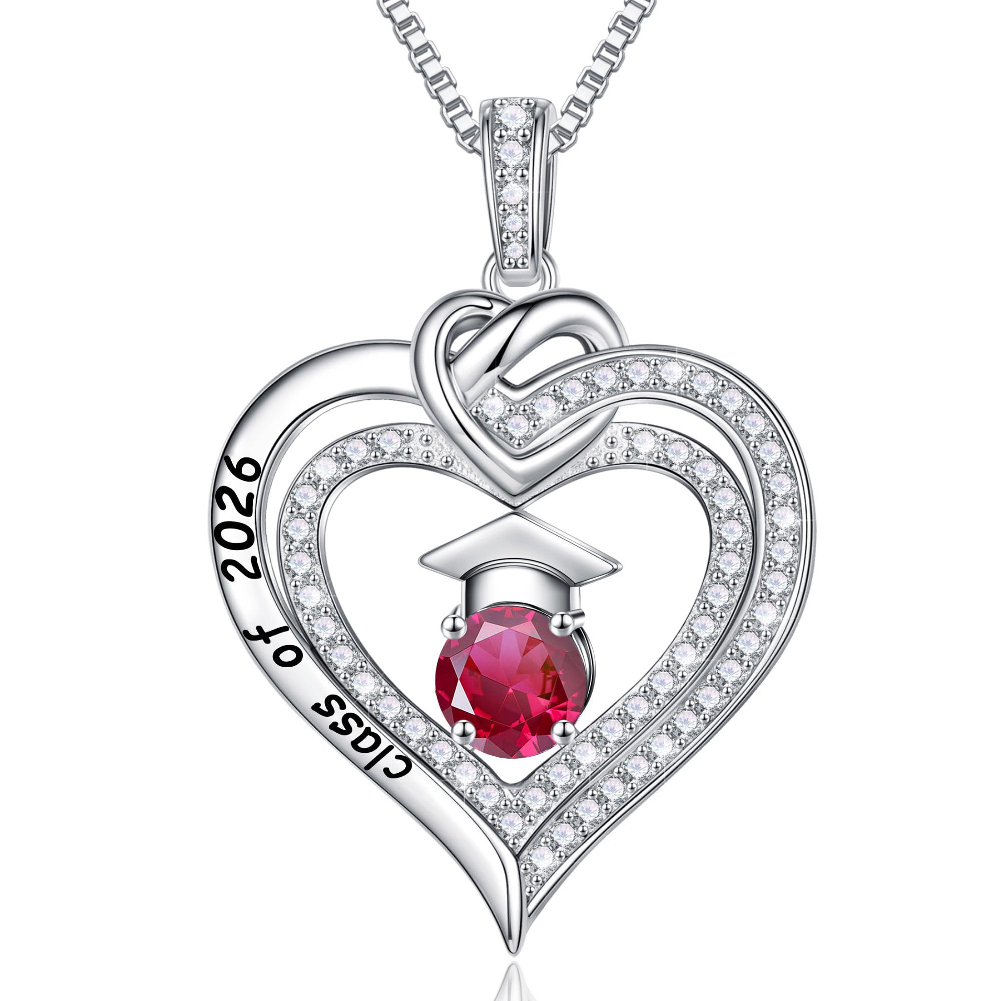 Turandoss Graduation Gifts for Her 2026, S925 Sterling Silver Birthstone Necklace Engraved Class of 2026 Inspirational Necklaces High School College Graduation Gifts for Women