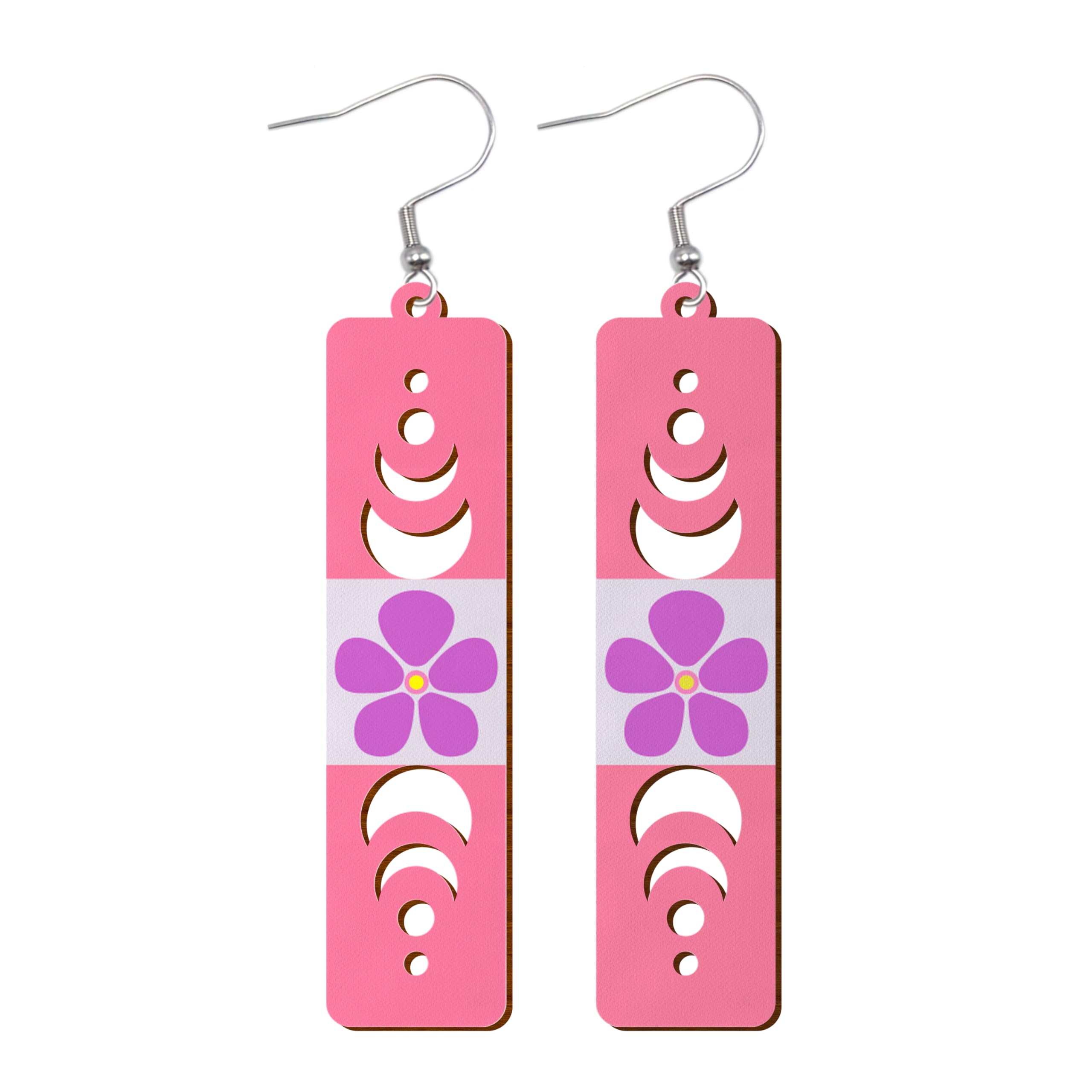 LGBTQIA+ Wooden Moon Phase Earrings, Pride Flag Dangle Earrings for LGBTQ Community, Rainbow Jewelry Gift for Gay, Lesbian, and All Identities
