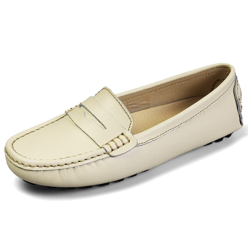 Artisure Women's Classic Comfort Leather Penny Loafers Casual Slip-Ons Lightweight Walking Flats Driving Mocs Boat Shoes