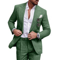 Diaryan Linen Men Suit Set Casual Tuxedo 2 Piece Regular Fit Blazer One Button Solid Jacket and Pants for Prom Wedding Party