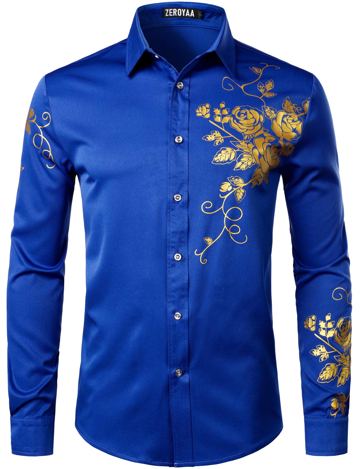 ZEROYAA Mens Hipster Printed Slim Fit Long Sleeve Button Up Party Dress Shirts