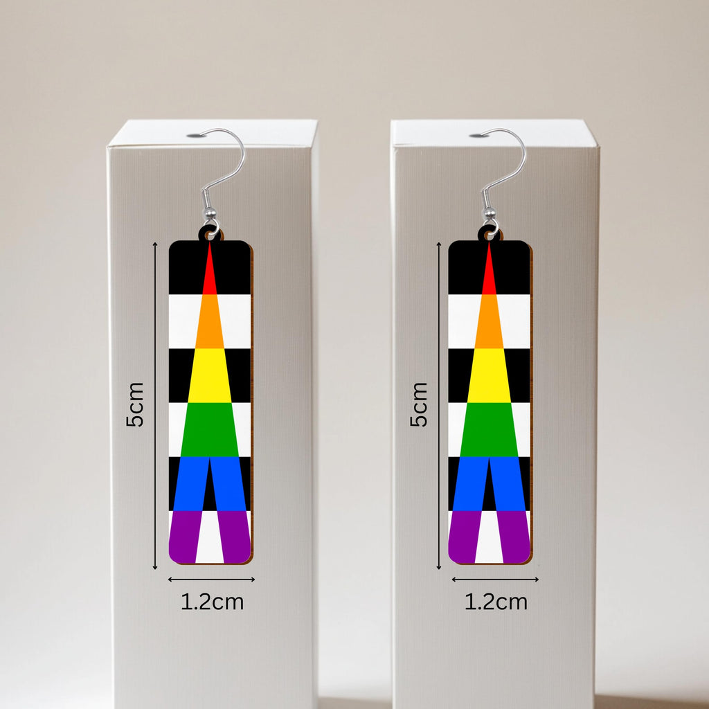 LGBTQIA+ Wooden Moon Phase Earrings, Pride Flag Dangle Earrings for LGBTQ Community, Rainbow Jewelry Gift for Gay, Lesbian, and All Identities