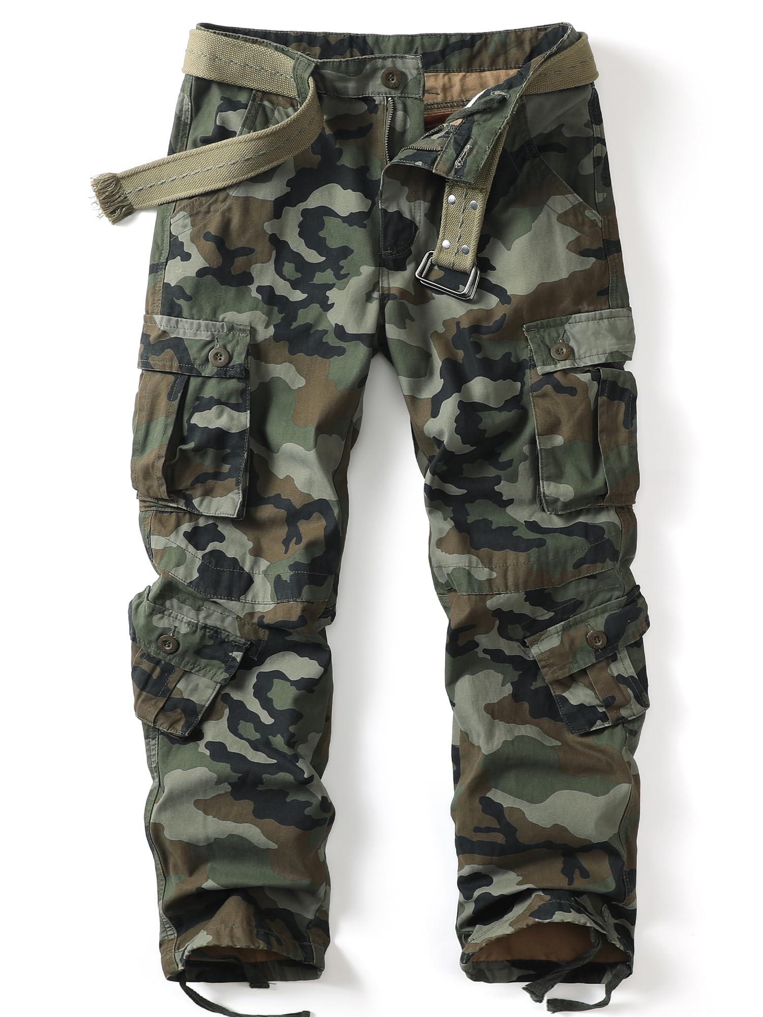 AKHIKING Men's Camo Cargo Work Pants Cotton Tactical Ripstop Casual Combat Pants with 8 Pockets