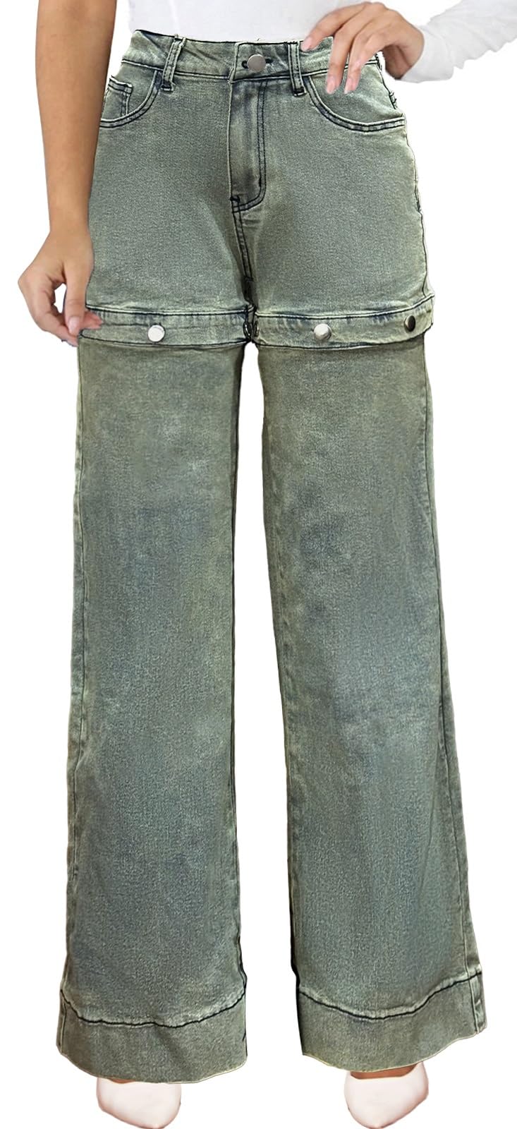 CuteCherry Women Baggy Ripped Jeans Destroyed Wide Leg Retro Denim Pants