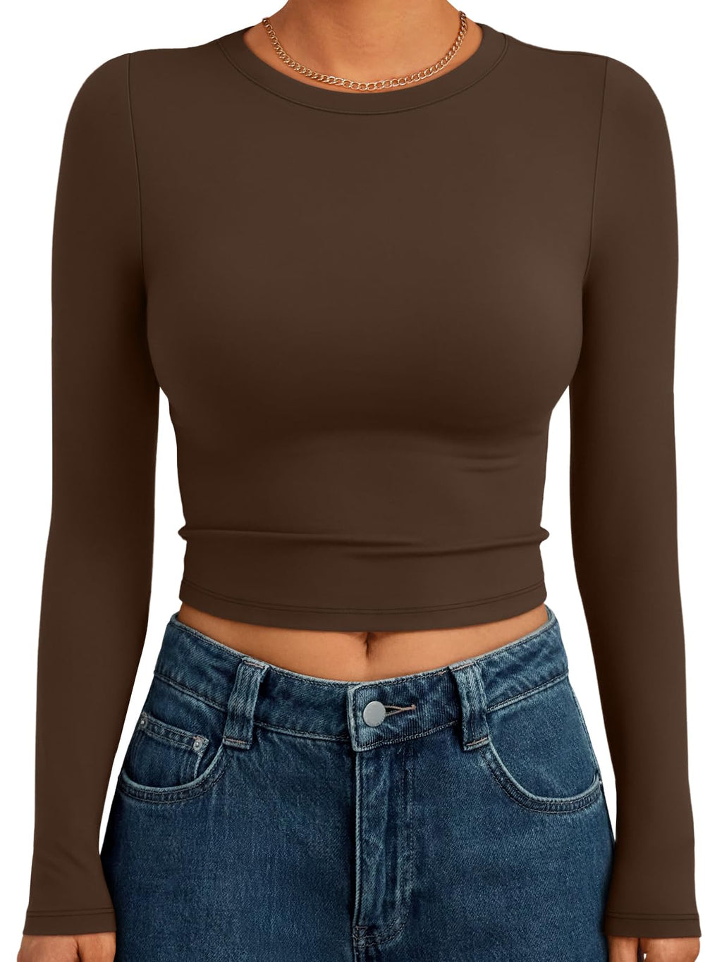 Trendy Queen Womens Long Sleeve Crop Tops Basic Slim Fitted Shirts Spring Fashion Outfits 2026 Teen Girl Clothes
