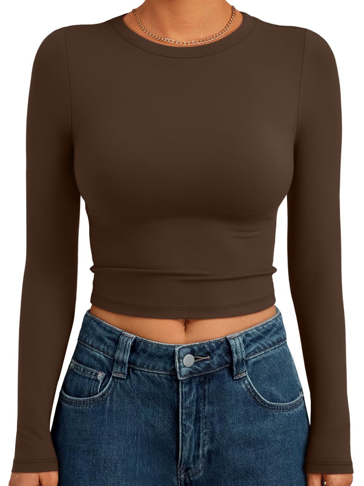 Trendy Queen Womens Long Sleeve Crop Tops Basic Slim Fitted Shirts Spring Fashion Outfits 2026 Teen Girl Clothes