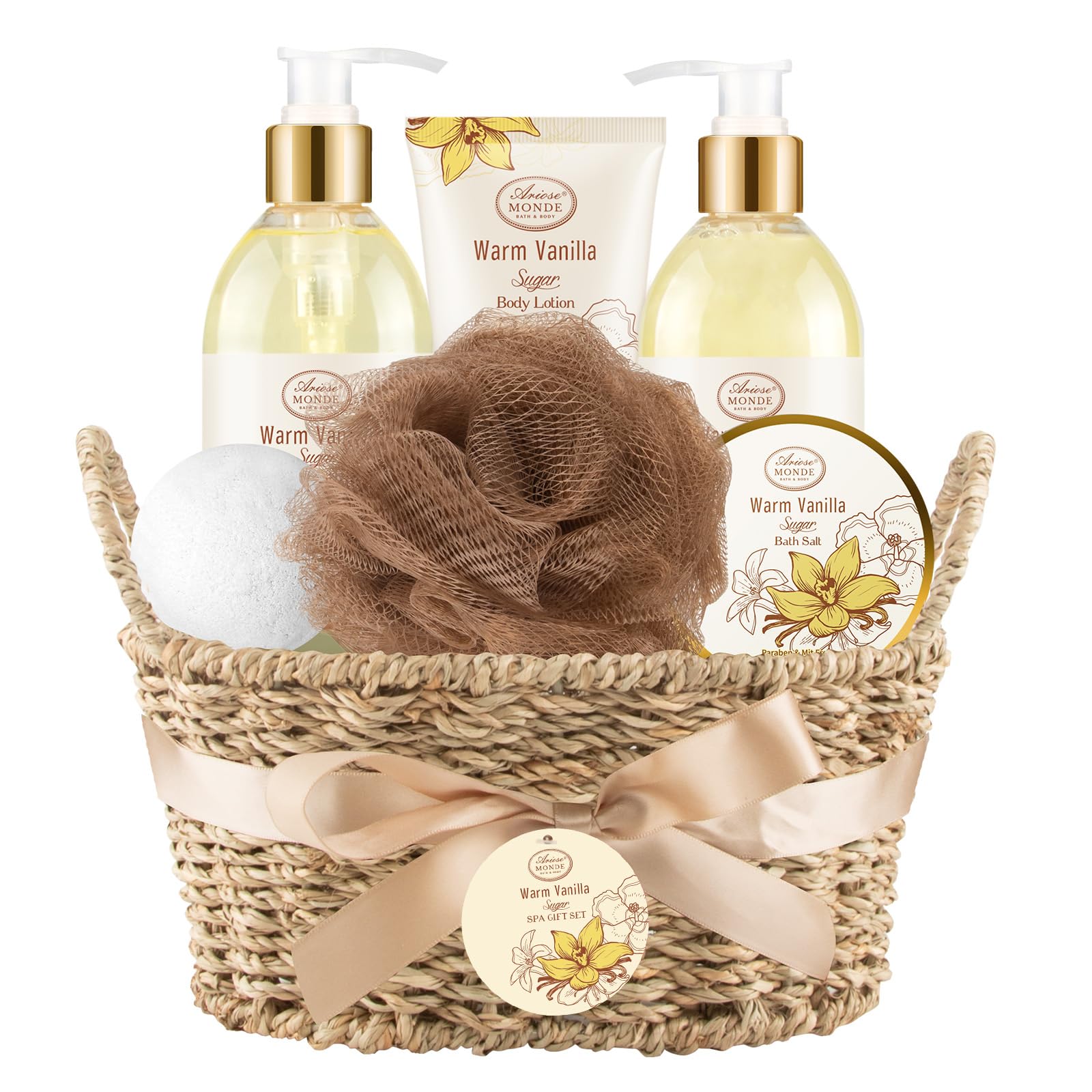 Bath Spa Gift Basket Set for Women, Enchanted Orchid Scent, Home Spa Gift Box with Shower Gel, Bubble Bath, Body Lotion, Body Scrub, Bath Bomb, Bath Salt, Bath & Body Gift Set