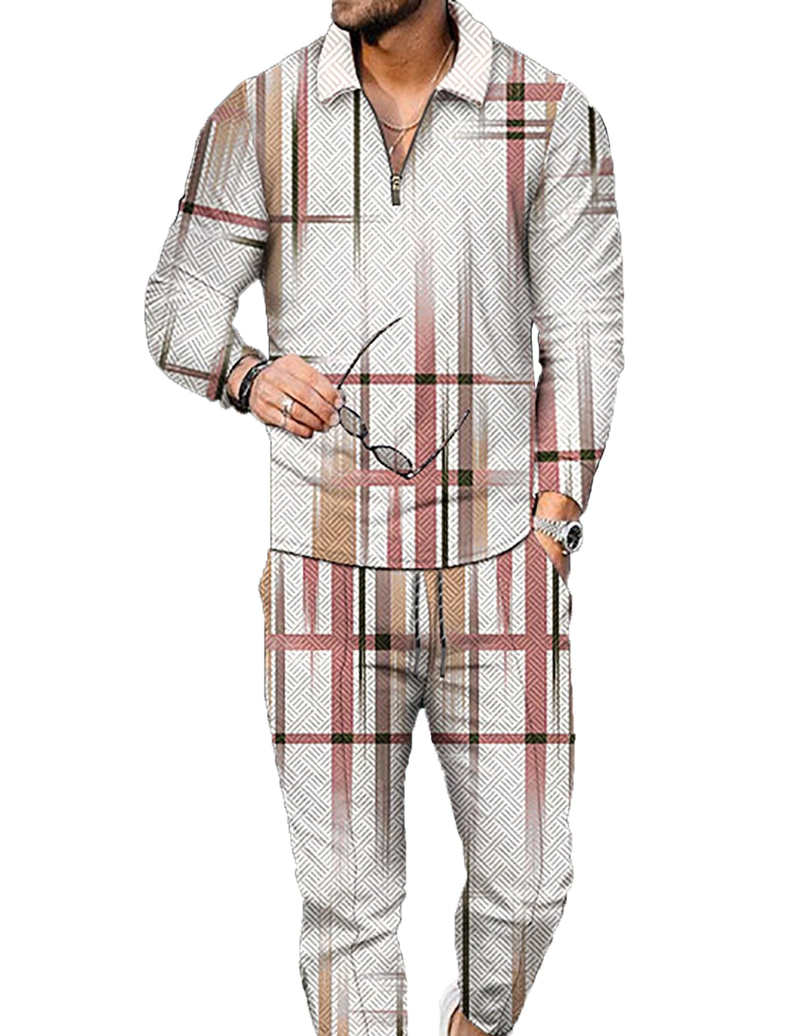 Kubsid Mens Tracksuit Set 2 Piece Long Sleeve Polo Shirt and Pants Jogging Sweatsuits Sets Casual Fashion Vacation Outfits