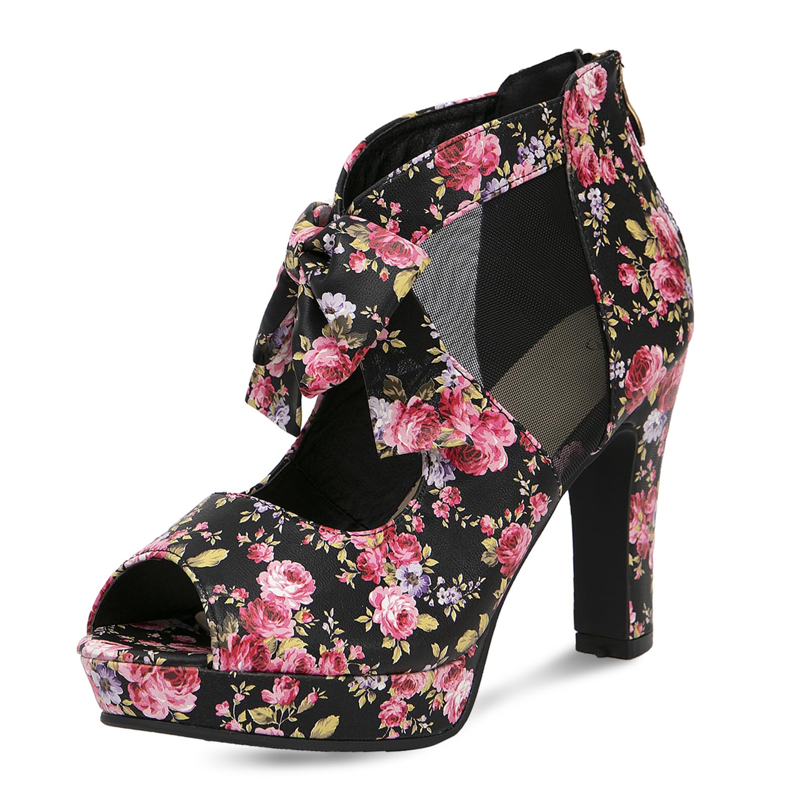 GATUXUS Open Toe Women Platform High Heel Shoes Bows Strappy Sandals