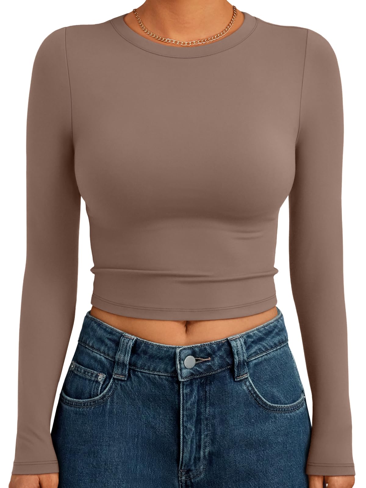 Trendy Queen Womens Long Sleeve Crop Tops Basic Slim Fitted Shirts Spring Fashion Outfits 2026 Teen Girl Clothes