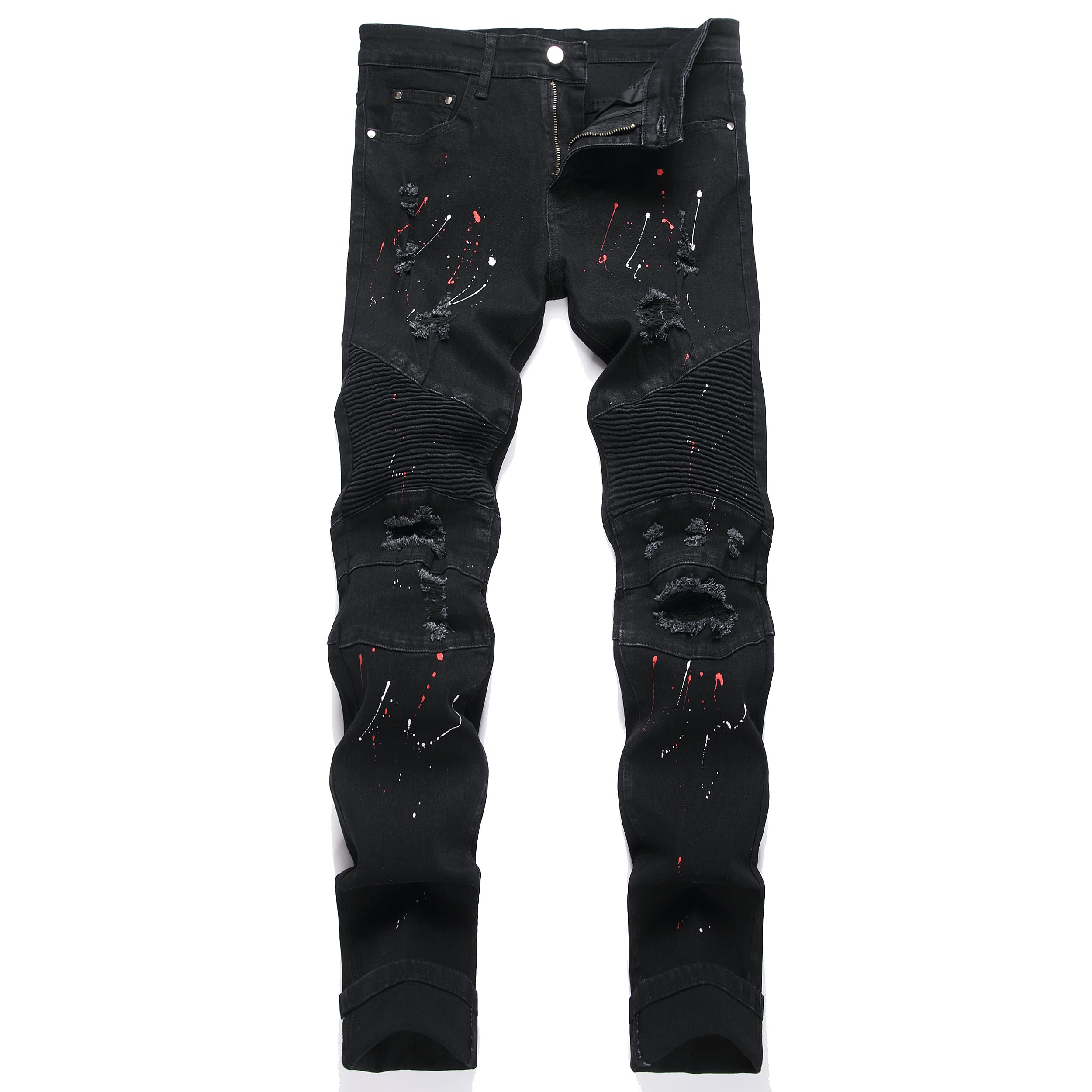 QIMYUM Men's Slim Fit Jeans Ripped Skinny Jeans for Men, Fashion Biker Jeans Stretch Moto Cargo Denim Pants