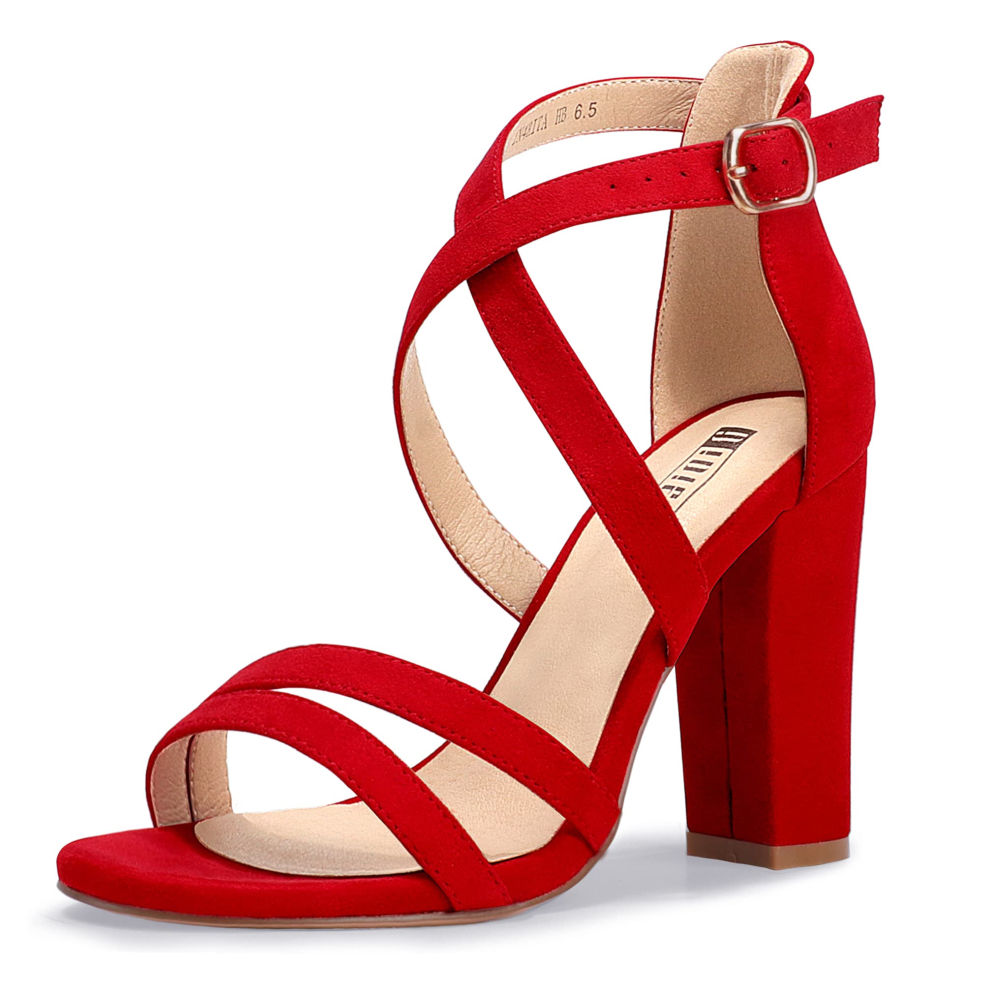 IDIFU Women's Chunky High Heel Sandal Strappy Open Toe Ankle Strap Dress Shoes for Women Bridesmaid Ladies in Wedding Bridal Evening Homecoming Prom