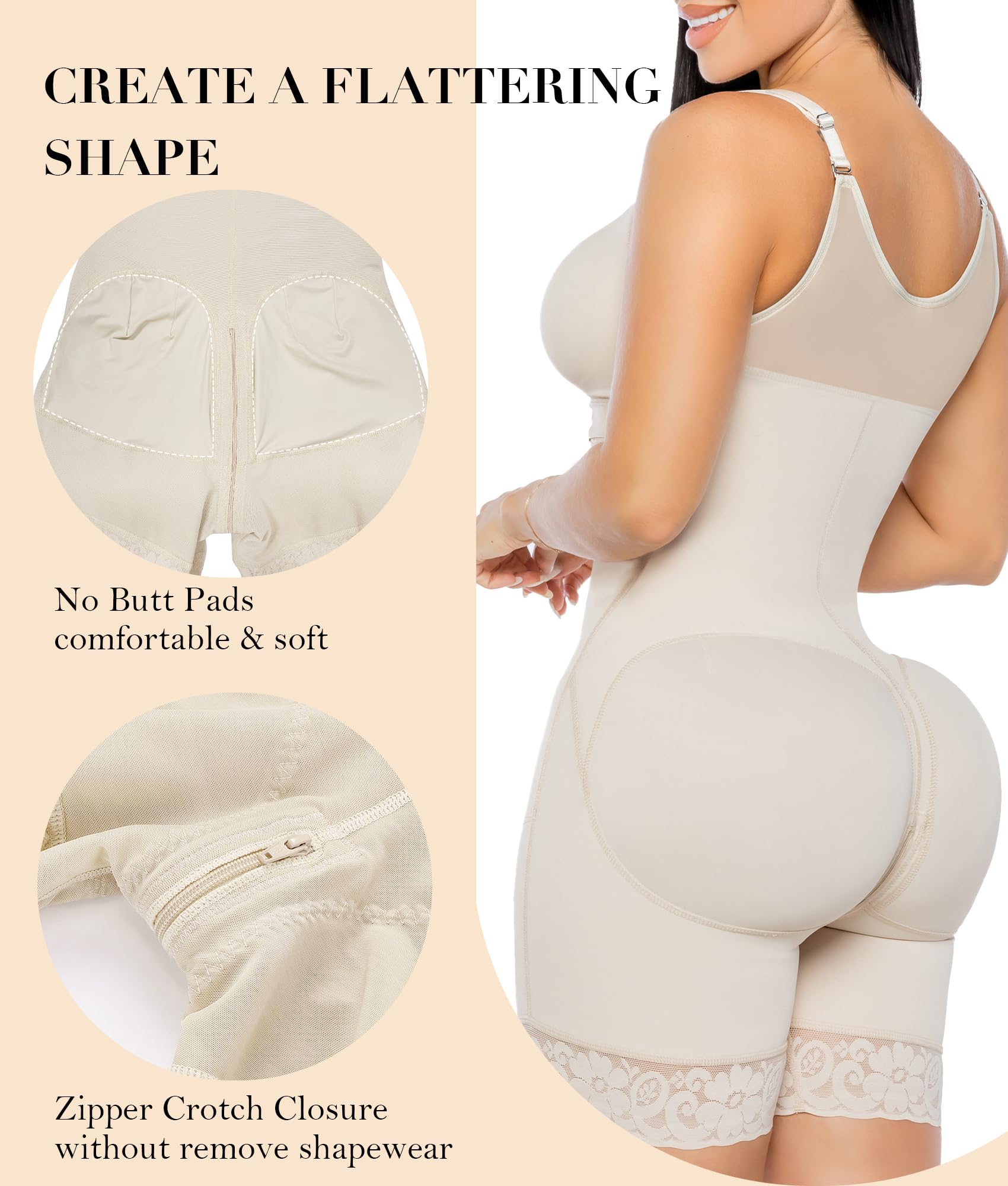 YIANNA Fajas Colombianas Moldeadoras Postpartum Shapewear Tummy Control for Women Butt Lifter Body Shaper with Zipper Crotch