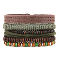 HZMAN Wrap Bracelets Men Women, Hemp Cords Wood Beads Ethnic Tribal Bracelets, Leather Wristbands