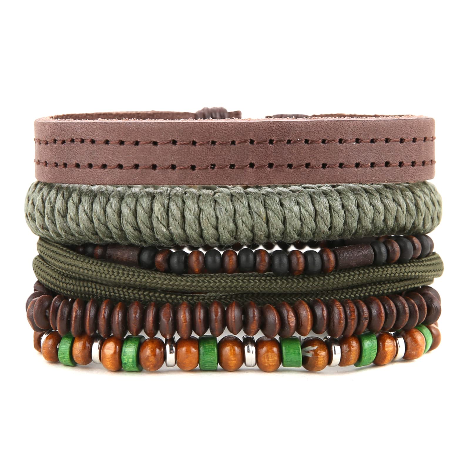 HZMAN Wrap Bracelets Men Women, Hemp Cords Wood Beads Ethnic Tribal Bracelets, Leather Wristbands