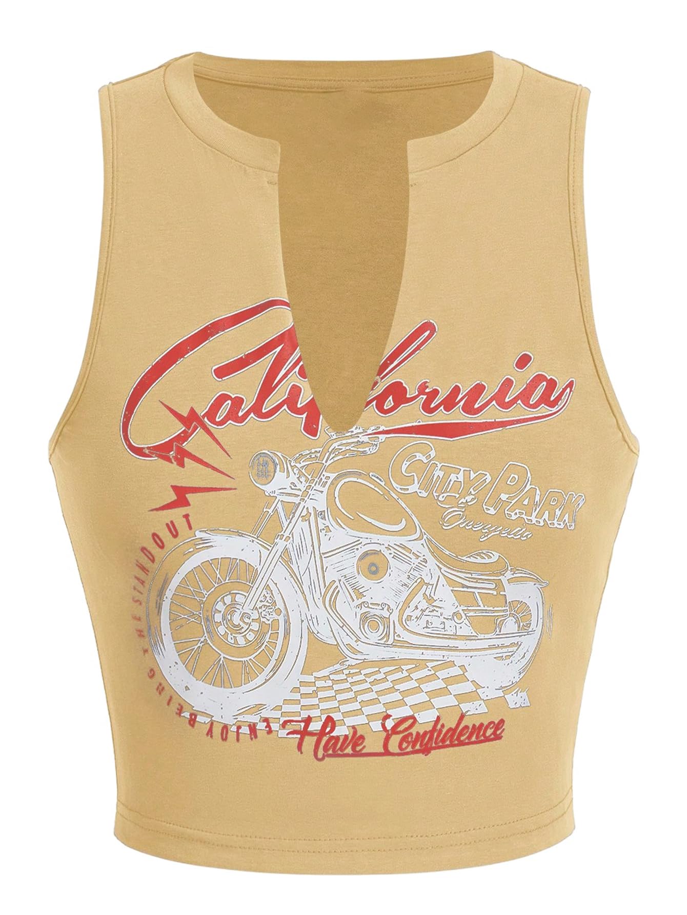 SOLY HUX Women's Letter Graphic Tank Top Notched V Neck Sleeveless Summer Crop Tops Streetwear