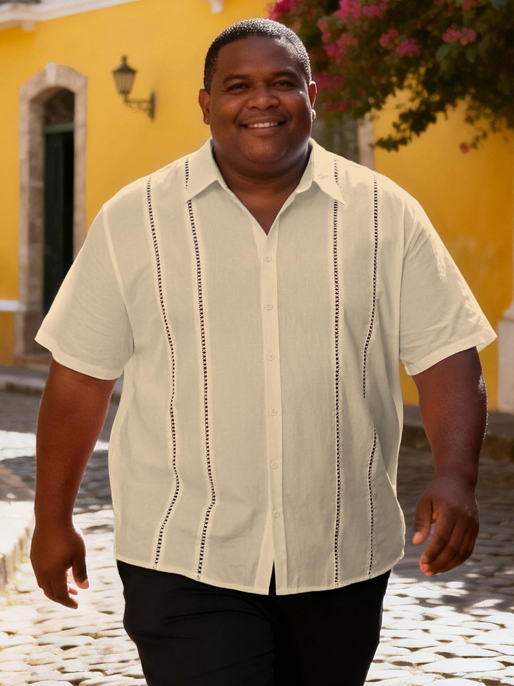 Yuyapu Big and Tall Guayabera Shirt for Men – Cuban Short Sleeve Button Up Summer Office & Beach Dress Shirt