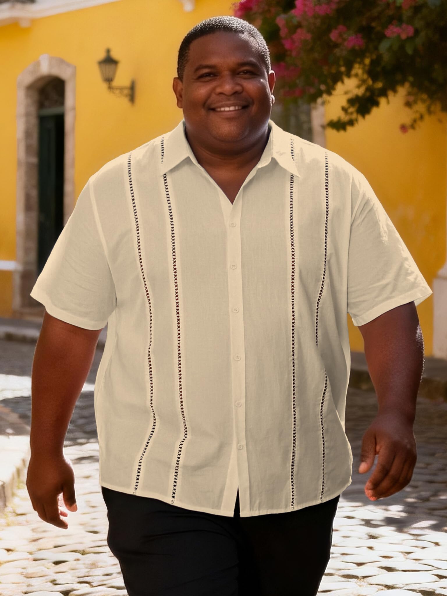 Yuyapu Big and Tall Guayabera Shirt for Men – Cuban Short Sleeve Button Up Summer Office & Beach Dress Shirt