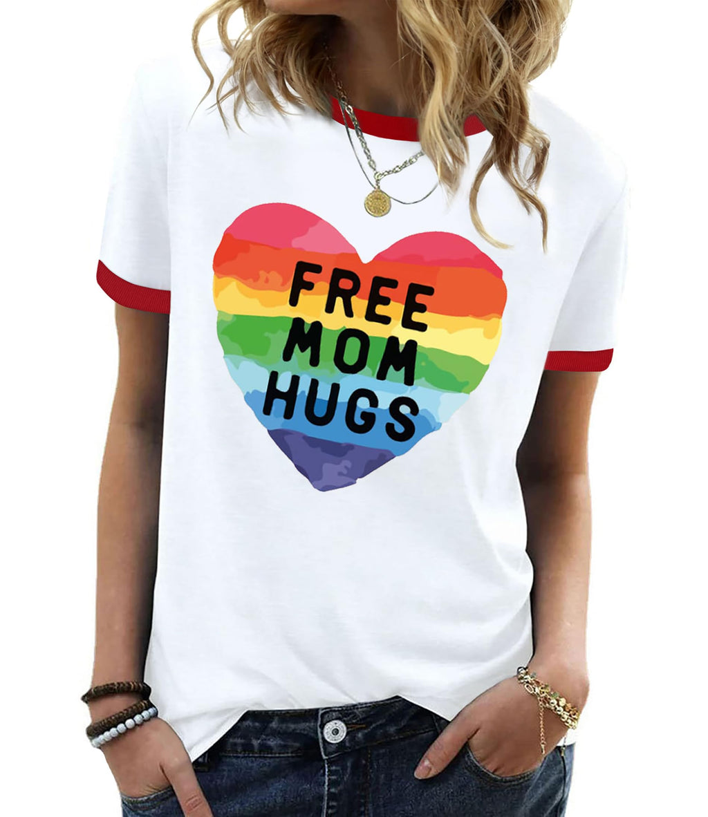 YZMI Pride Shirts for Women Pride Month Rainbow Graphic T-Shirt LGBTQ Support Red Ringer Tee