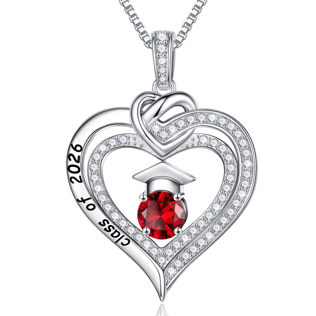 Turandoss Graduation Gifts for Her 2026, S925 Sterling Silver Birthstone Necklace Engraved Class of 2026 Inspirational Necklaces High School College Graduation Gifts for Women