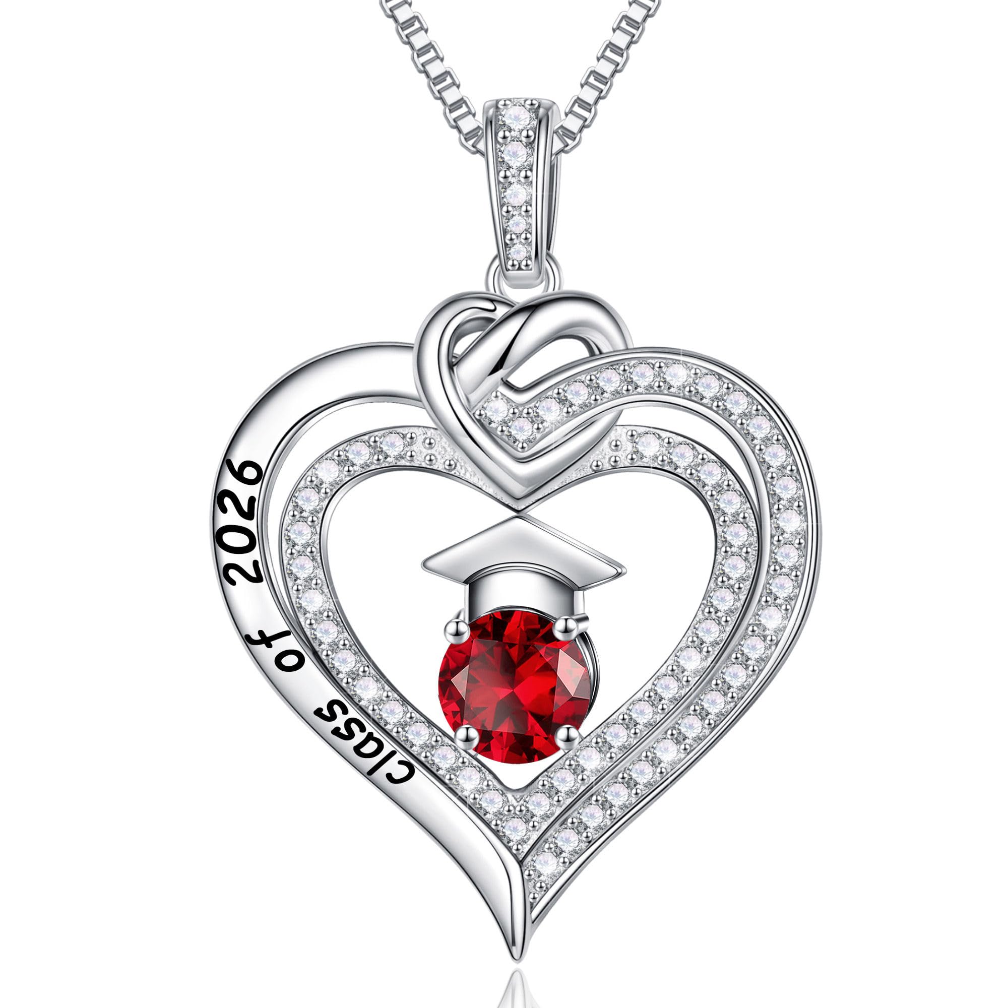 Turandoss Graduation Gifts for Her 2026, S925 Sterling Silver Birthstone Necklace Engraved Class of 2026 Inspirational Necklaces High School College Graduation Gifts for Women