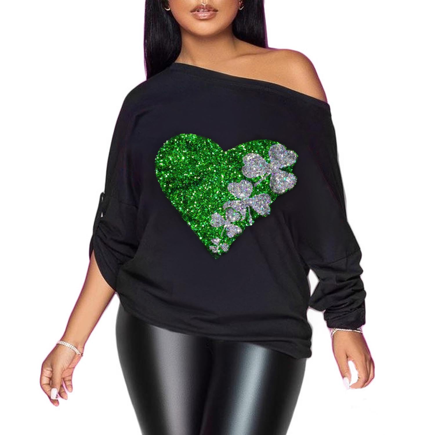 PESION Womens Off The Shoulder Tops Sexy Shiny Metallic Shirts Long Sleeves Fashion Graphic T-Shirts Blouses
