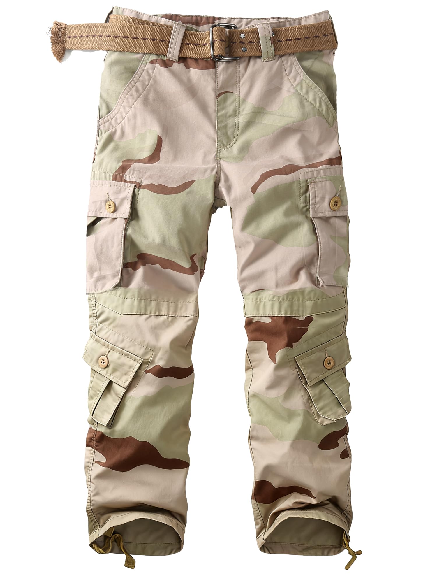 AKHIKING Men's Camo Cargo Work Pants Cotton Tactical Ripstop Casual Combat Pants with 8 Pockets