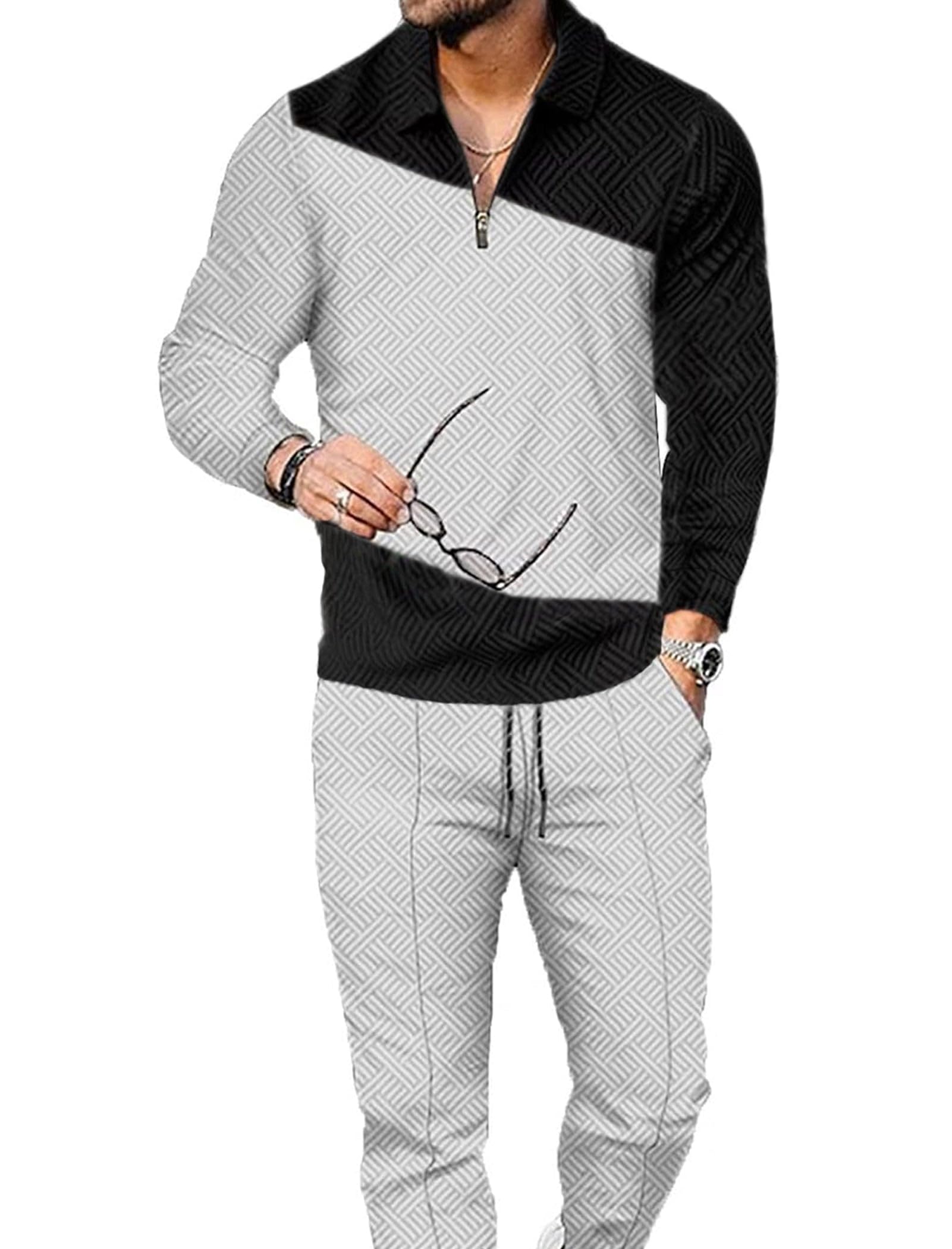 Kubsid Mens Tracksuit Set 2 Piece Long Sleeve Polo Shirt and Pants Jogging Sweatsuits Sets Casual Fashion Vacation Outfits
