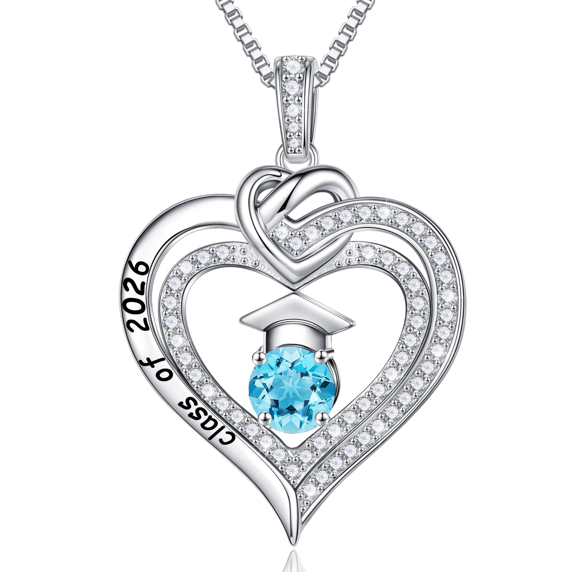 Turandoss Graduation Gifts for Her 2026, S925 Sterling Silver Birthstone Necklace Engraved Class of 2026 Inspirational Necklaces High School College Graduation Gifts for Women