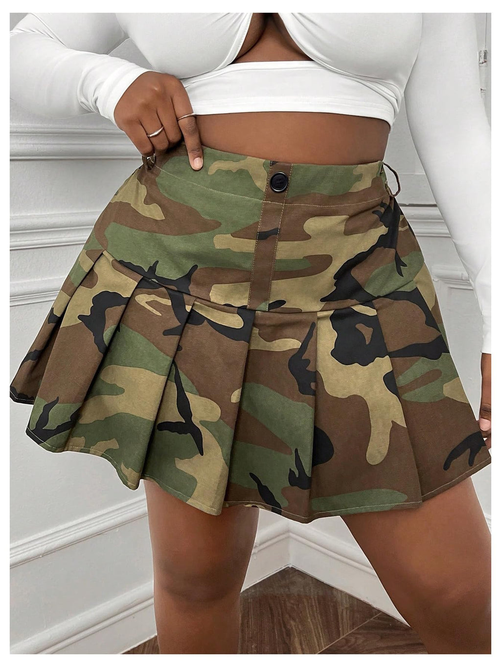 SOLY HUX Women's Plus Size Skirt Camo Print High Waisted Pleated A Line Fall Fashion Short Skirts