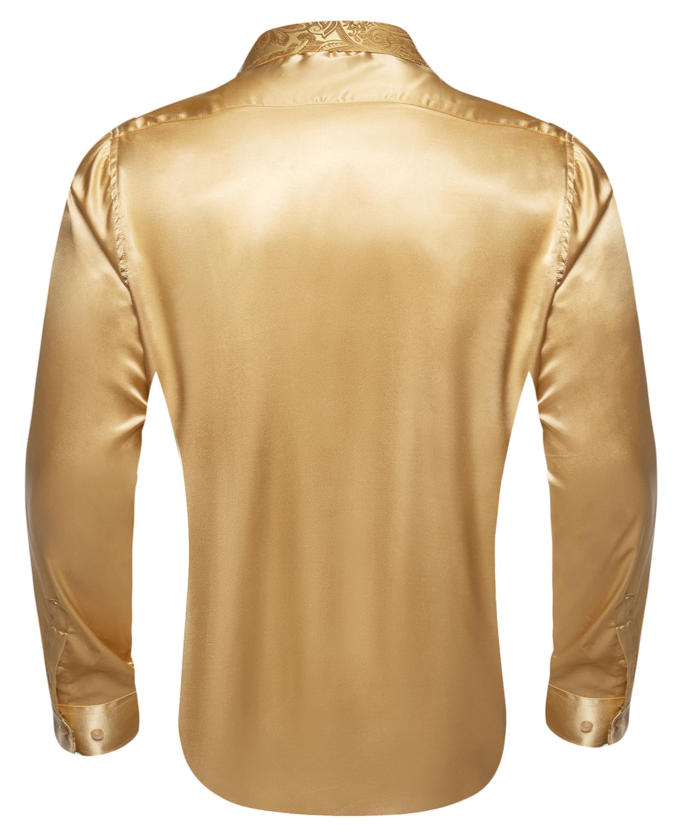 Barry.Wang Mens Satin Silk Shirts Long Sleeve Designer Dress Shirt Shiny Untucked Casual Button Down Shirt Party Disco Formal