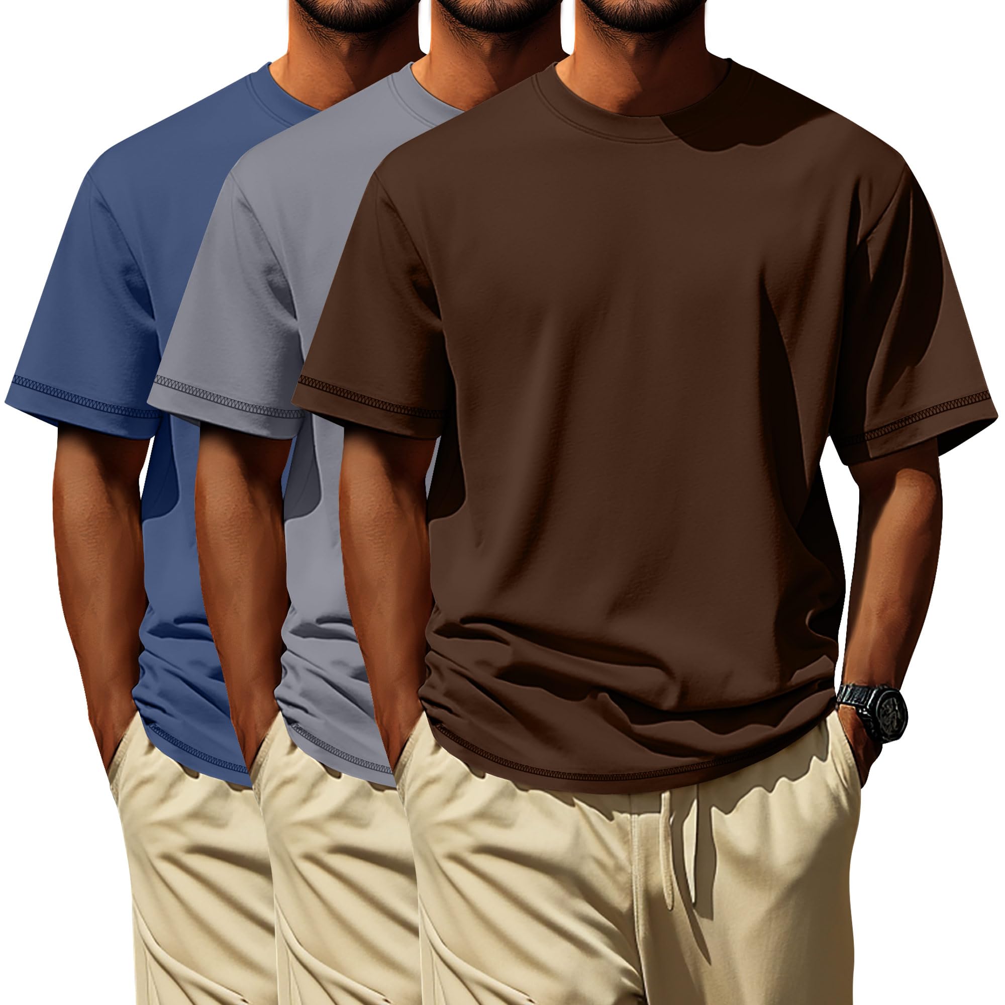 Neer 3 Pack Big and Tall Shirts for Men L-7xl, Short Sleeve Men Crewneck Tops Loose Casual Large T-Shirts Summer Basic Tee
