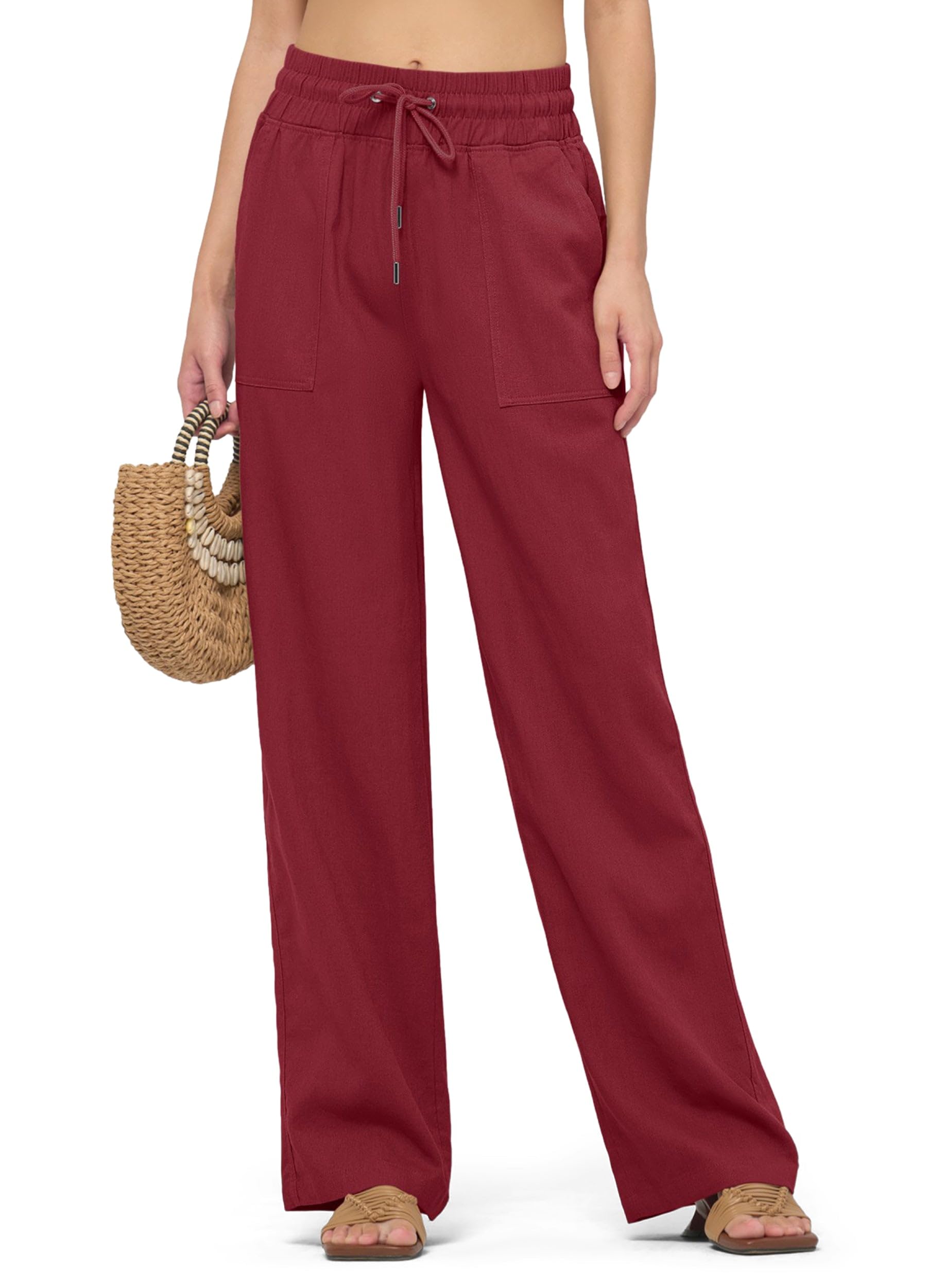 Willit Women Linen Pants Wide Leg Casual Palazzo Pants Cotton Linen Lounge Beach Summer Pants with Pockets 29"/31"/ 33"